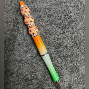 Designer Inspired Orange and Green Beaded Pen